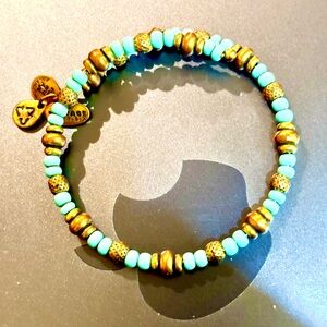 ALEX AND ANI V66 RARE V WRAP Turquoise and Antique Gold Beaded Stretch Bracelets